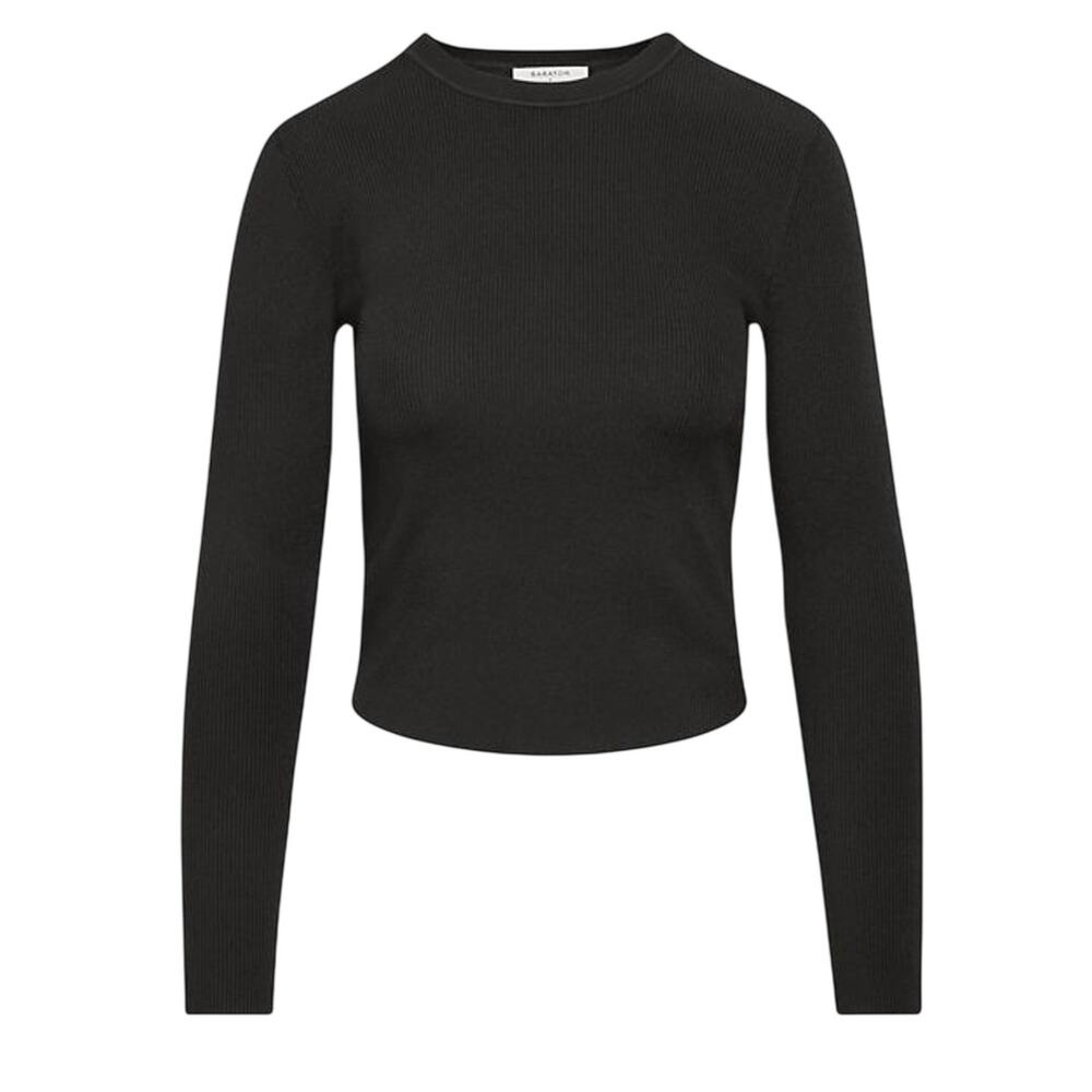 Babaton Ribbed Black Tisch Long Sleeve Top Size M